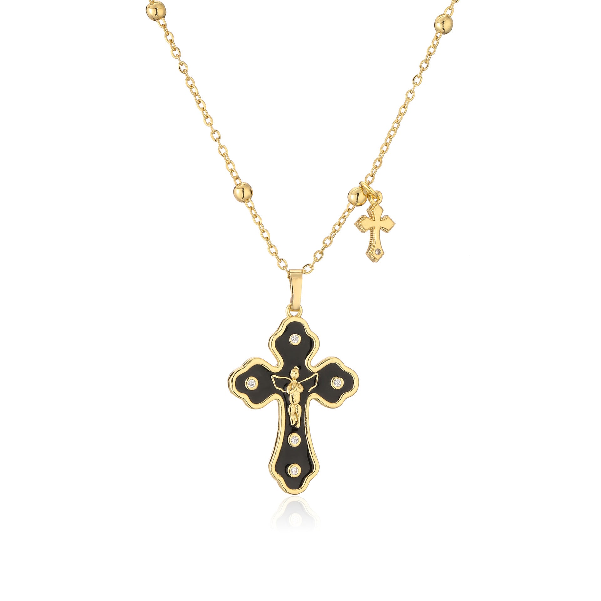 Wholesale Copper Gold Plated Oil Drip Cross Necklace